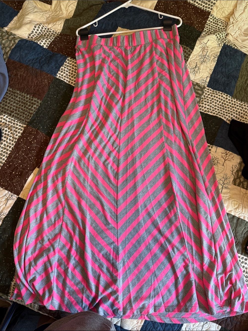 Maurices Neon Pink and Gray Striped Maxi Skirt